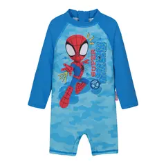 DISNEY - Traje de Baño Bebe Niño Body UV50 MLarga Spidey - Celeste
