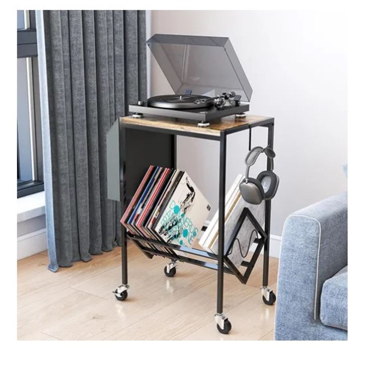 ESHOPANGIE - Mesa De Soporte Tocadiscos Y Almacenamiento De Vinilos