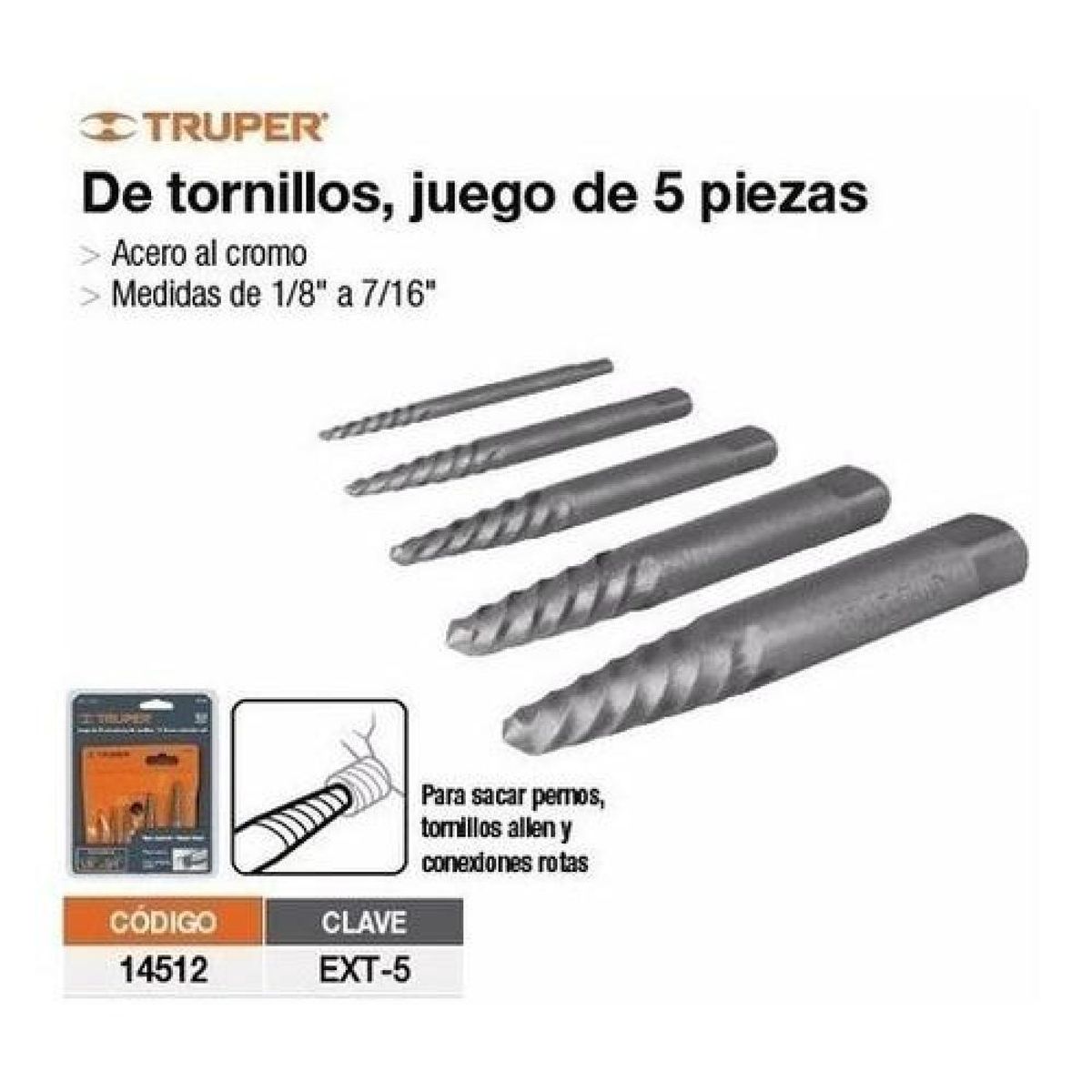 TRUPER - Juego Extractor De Tornillos 18 A 34 5 Pzs Truper Ext-5 - Multicolor