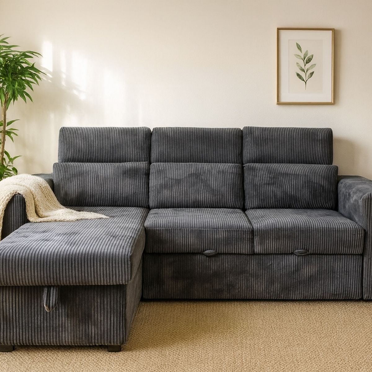 SWEET HOGAR - Sofá cama con almacenamiento libre disposición color gris azulado