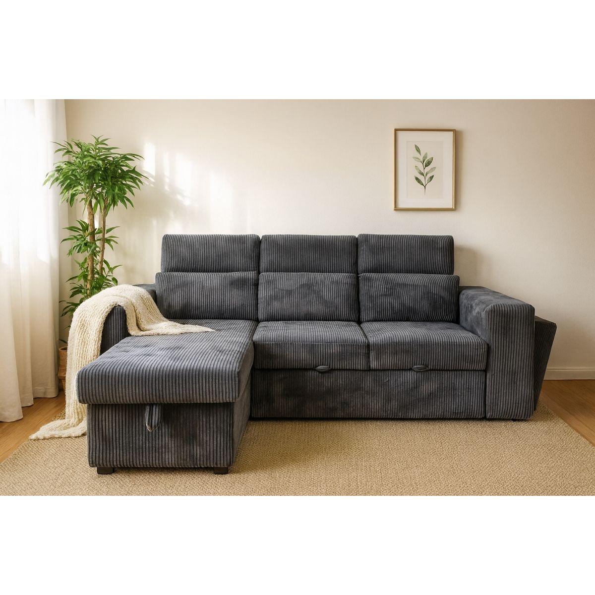 SWEET HOGAR - Sofá cama con almacenamiento libre disposición color gris azulado