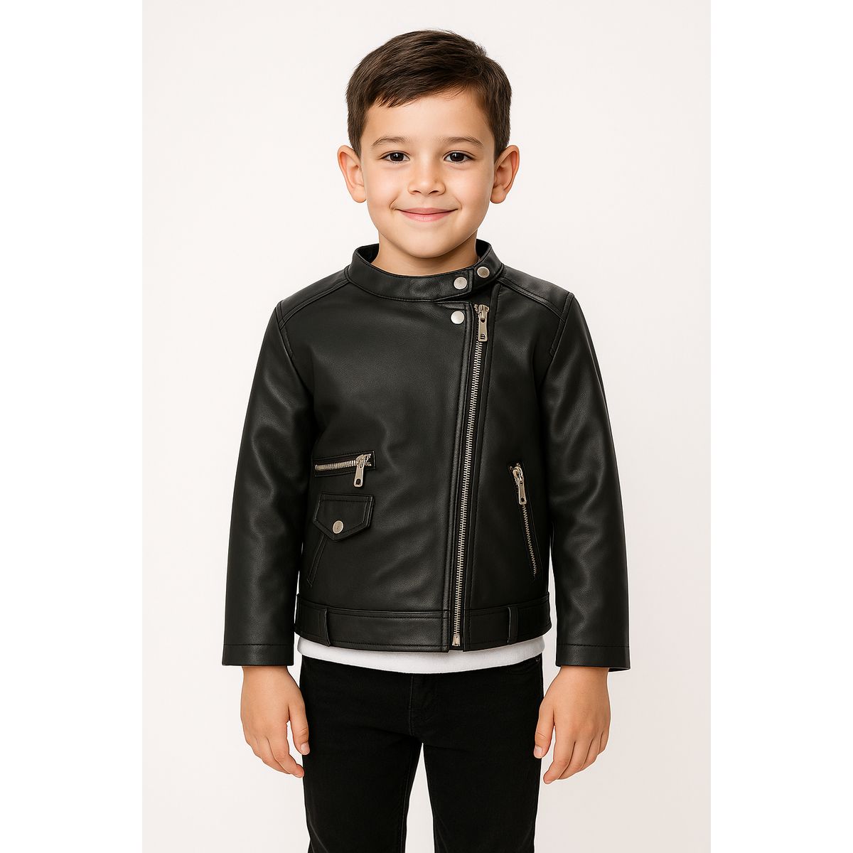 KIBOU - Chaqueta Biker Niños Ecocuero Premium Estilo Motociclista Urbana
