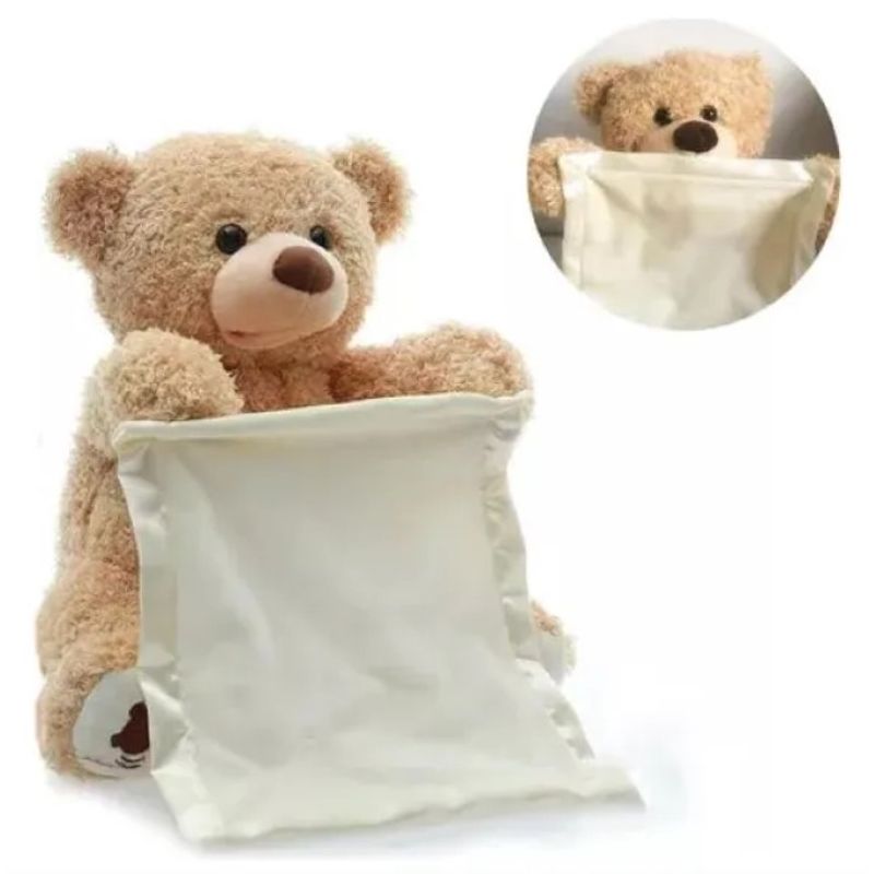 GENERICO - Osito Peluche Blanco Peek a Boo Con Manta Canto Movimiento