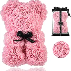 MOVI - Oso de Peluche con Rosas Eternas Color Rosa - Un Detalle Inolvidable