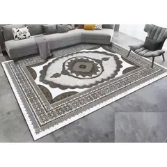 GENERICO - ALFOMBRA GRIS CON DISEÑO CENTRAL ANTIDESLIZANTE 200X240CM TF