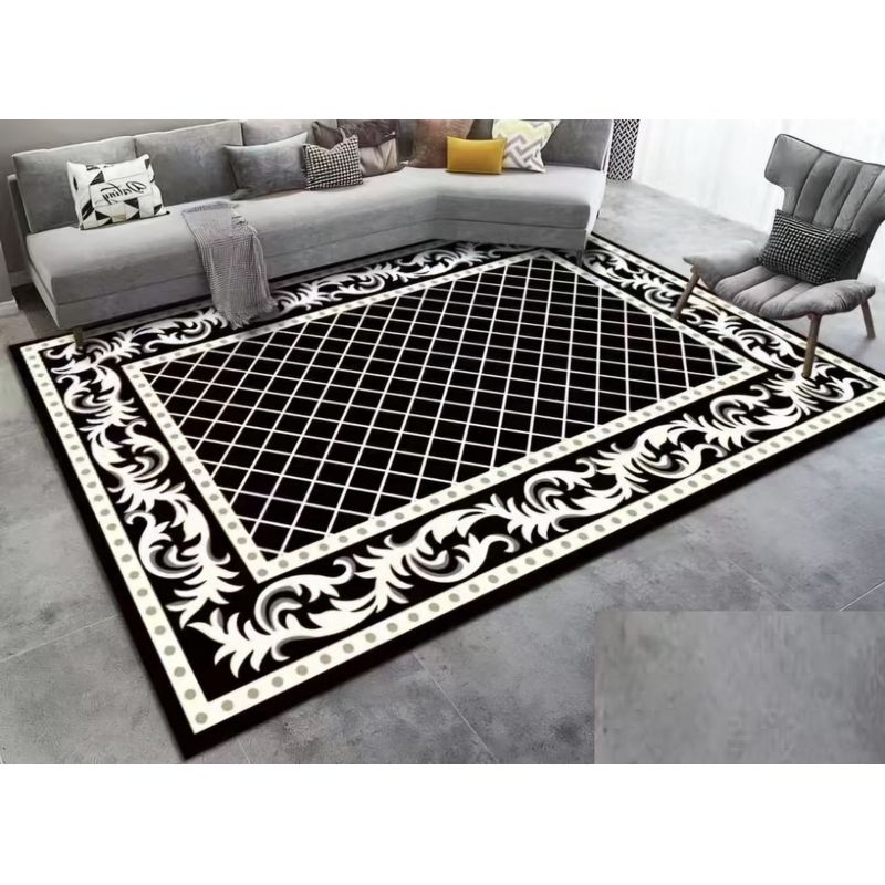 GENERICO - ALFOMBRA NEGRO DISEÑO CUADRITOS ELEGANTE ANTIDESLIZANTE 200X240CM TF