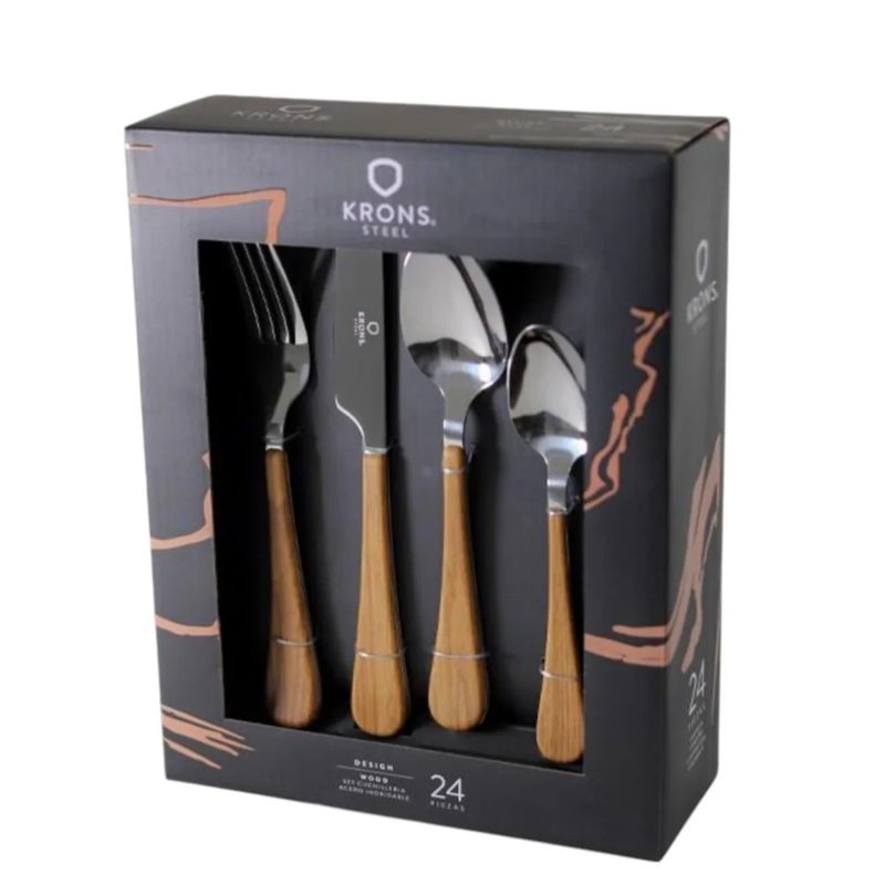 KRONS - Set 24 Cubiertos de Mesa Krons Mango Madera