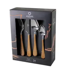 KRONS - Set 24 Cubiertos de Mesa Mango Madera