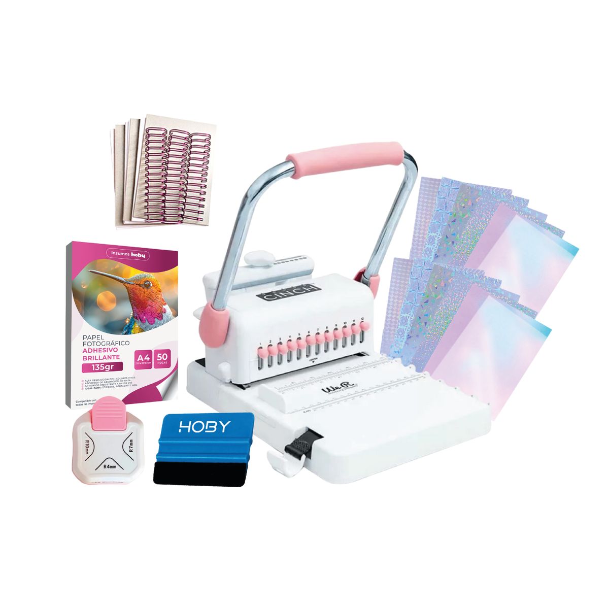 AMERICAN CRAFTS - Kit Cinch Rosa + Alisador + Perforadora SF06