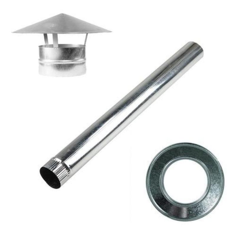 GENERICO - Kit Ducto Tubo Galvanizado 412 + Gorro + Anillo Fegalv - Multicolor
