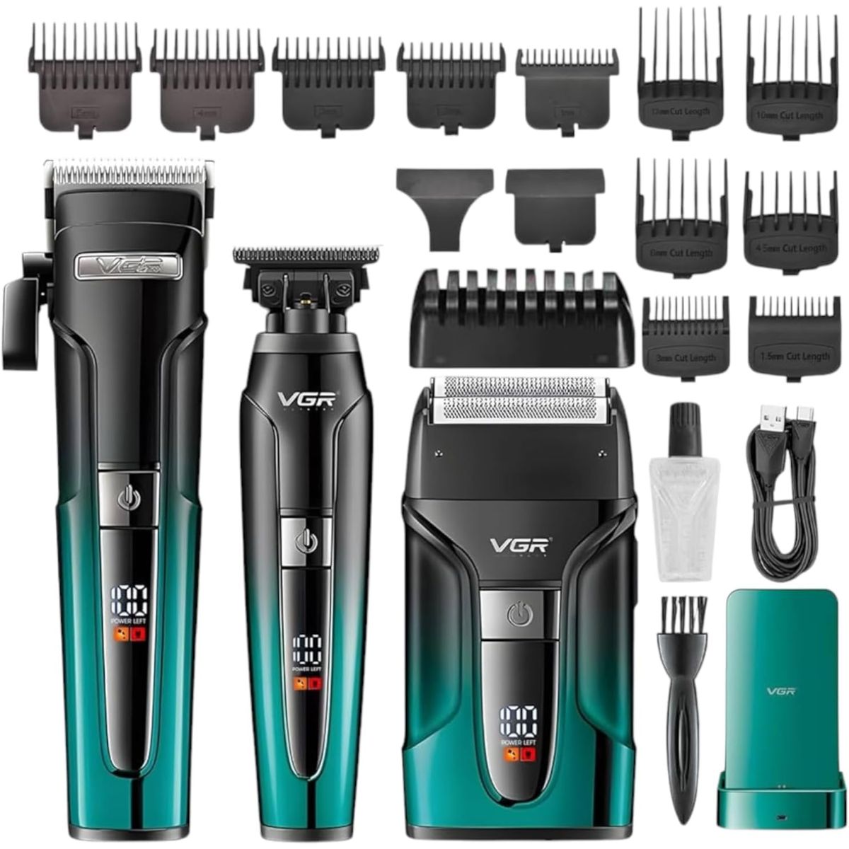 VGR VOYAGER - Kit Combo CortadoraPelo Patillera Afeitadora VGR V-694 Verde