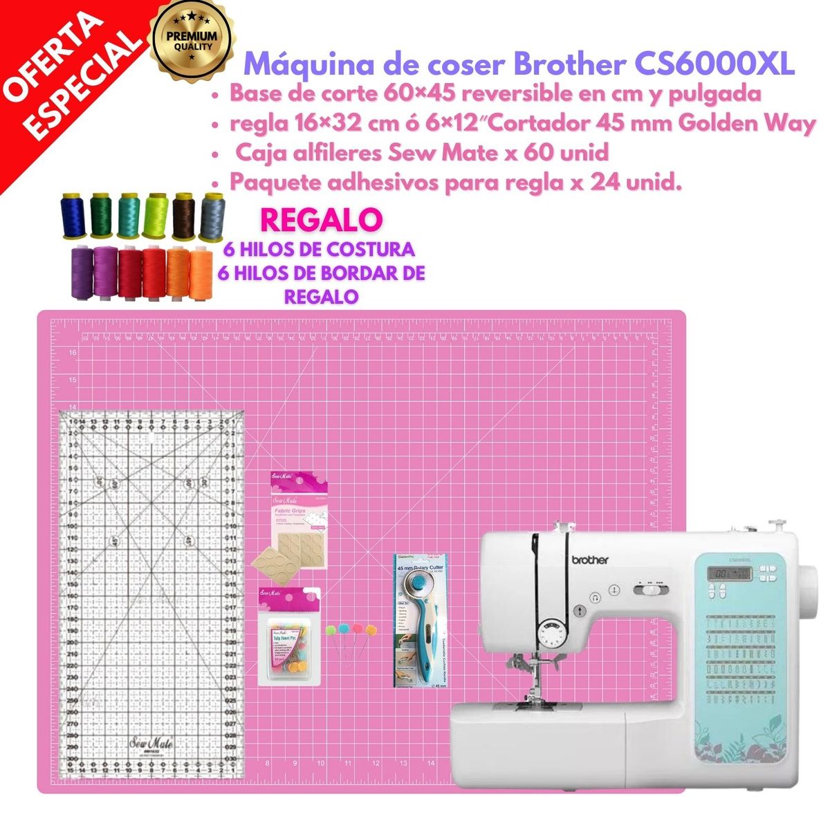 BROTHER - Máquina de coser CS6000 + Kit Patchwork Hilos de regalo