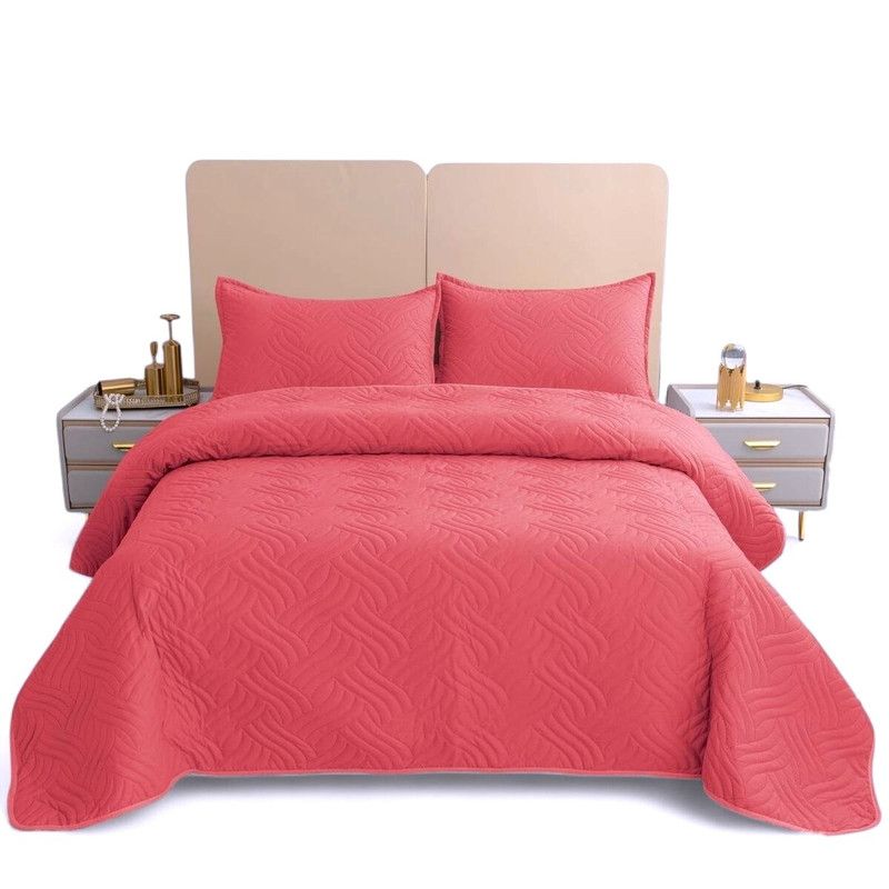 GENERICO - Cubrecama Quilt De Verano 2 Plazas + 2 Funda Medida 230x250cm Coral