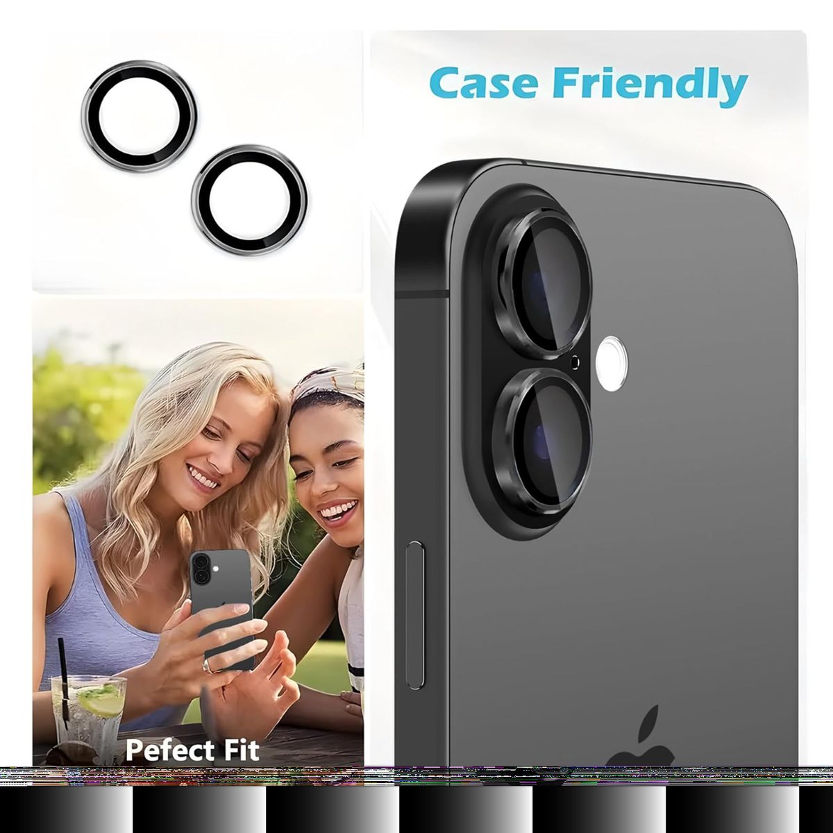 JOIGO - Protector Metalizado Para Camara De iPhone 16/16 Plus Negro