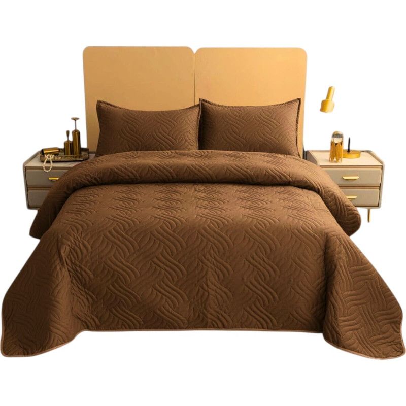 GENERICO - Cubrecama Quilt De Verano 2 Plazas + 2 Funda Medida 230x250cm Café