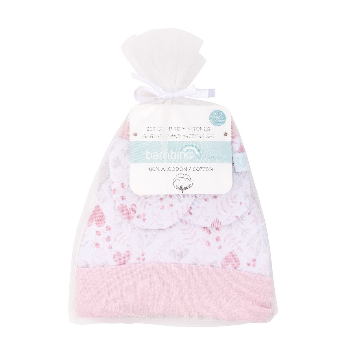 BAMBINO - Set 2 Piezas Baby Gift Gorrito Y Mitones Bambino Rosado