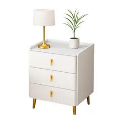 GLOBAL LATIN GROUP - Velador 3 Cajones con Patas Doradas y Cubierta Tipo Mármol