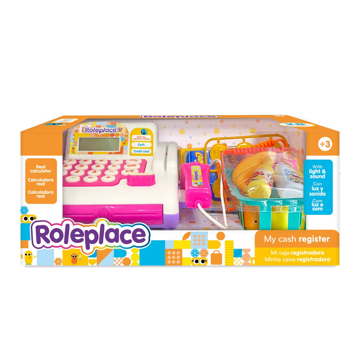 ROLEPLACE - Caja Registradora Juguete con Luz Sonido y Canasta