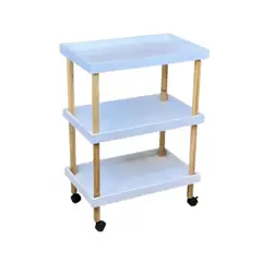 GENERICO - Carrito Multiuso Auxiliar Bambú 3 Niveles Blanco