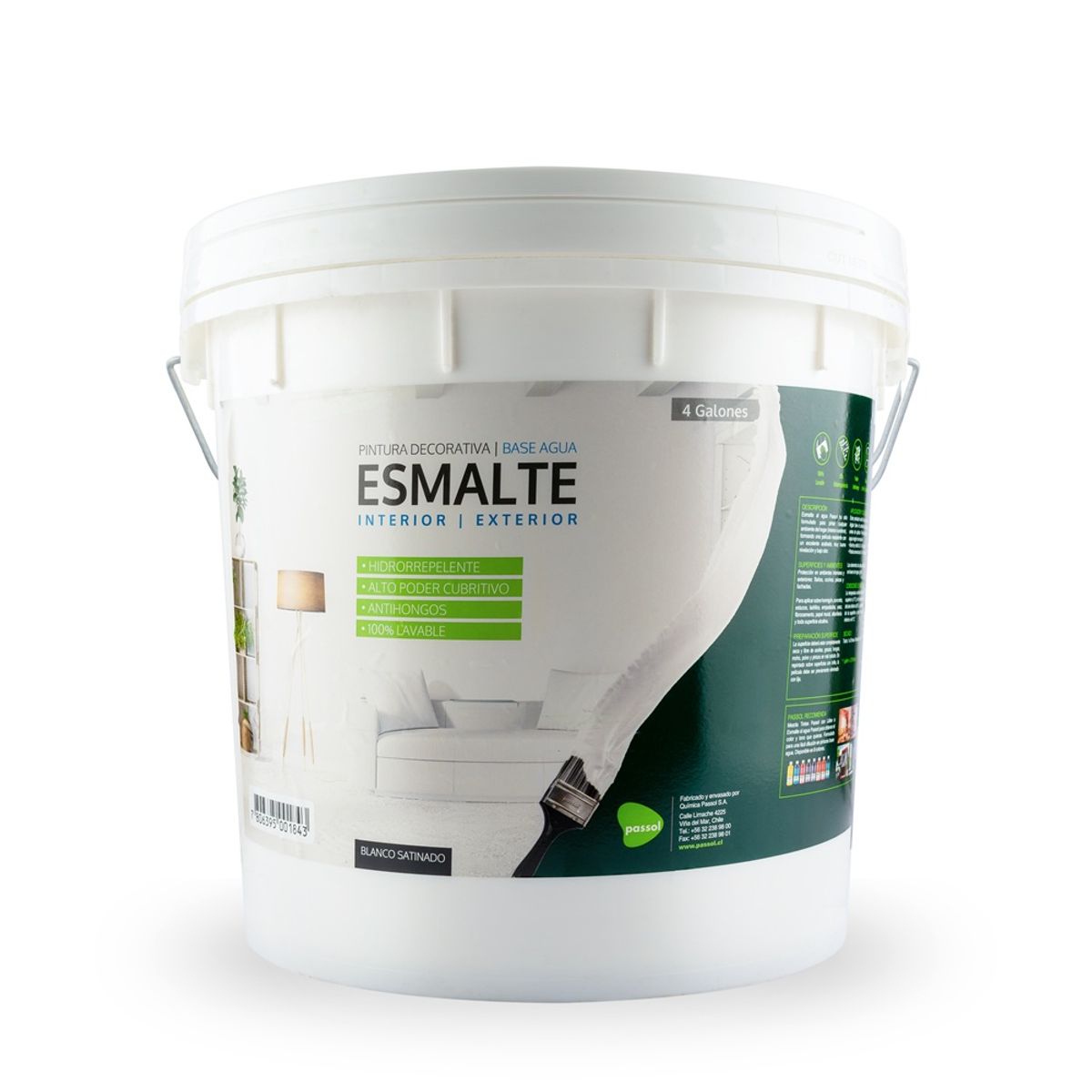 PASSOL - ESMALTE AL AGUA BLANCO SATINADO PREMIUM TINETA 4 GL