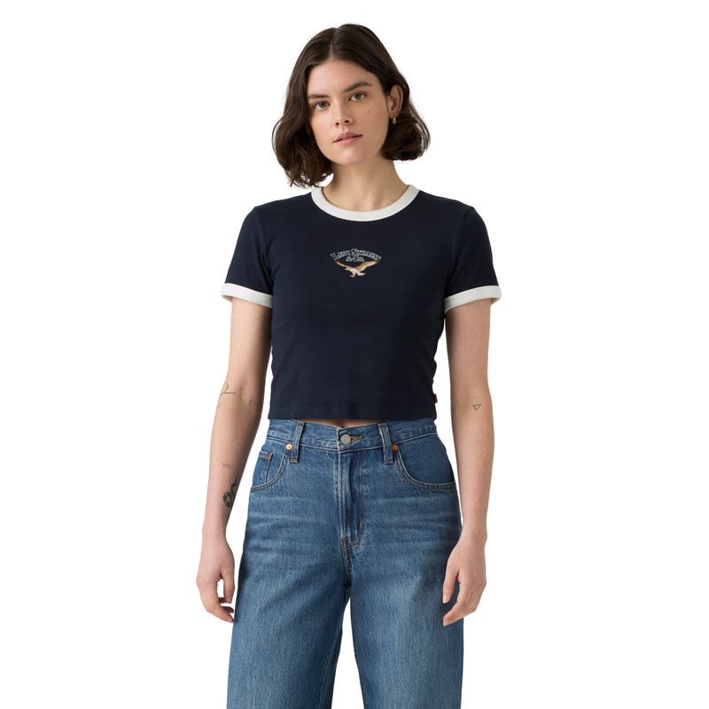 LEVIS - Polera Mujer Graphic Mini Ringer Tee Azul Levis
