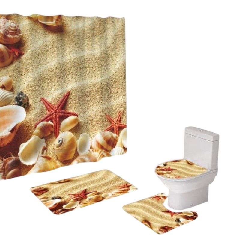 GENERICO - Juego De Baño Set De 4 Piezas Cortina + Tapa WC + 2 Alfombras