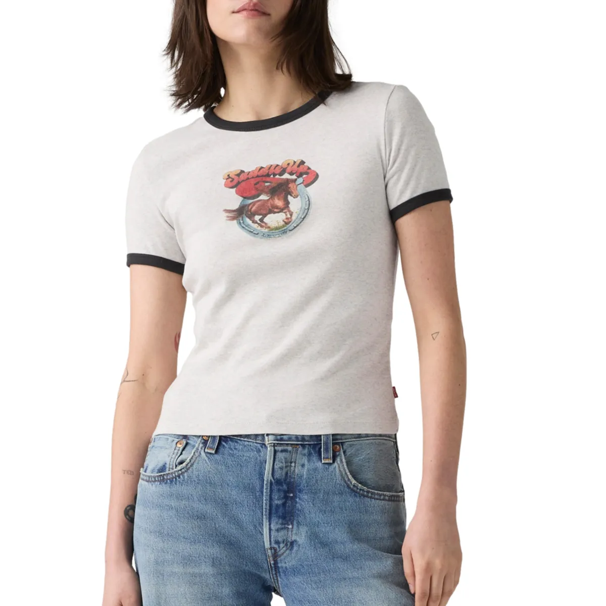 LEVIS - Polera Mujer Graphic Ringer Rickie Blanco Levis