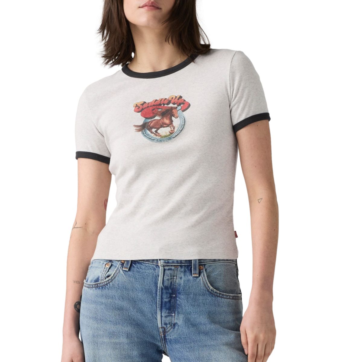 LEVIS - Polera Mujer Graphic Ringer Rickie Blanco Levis
