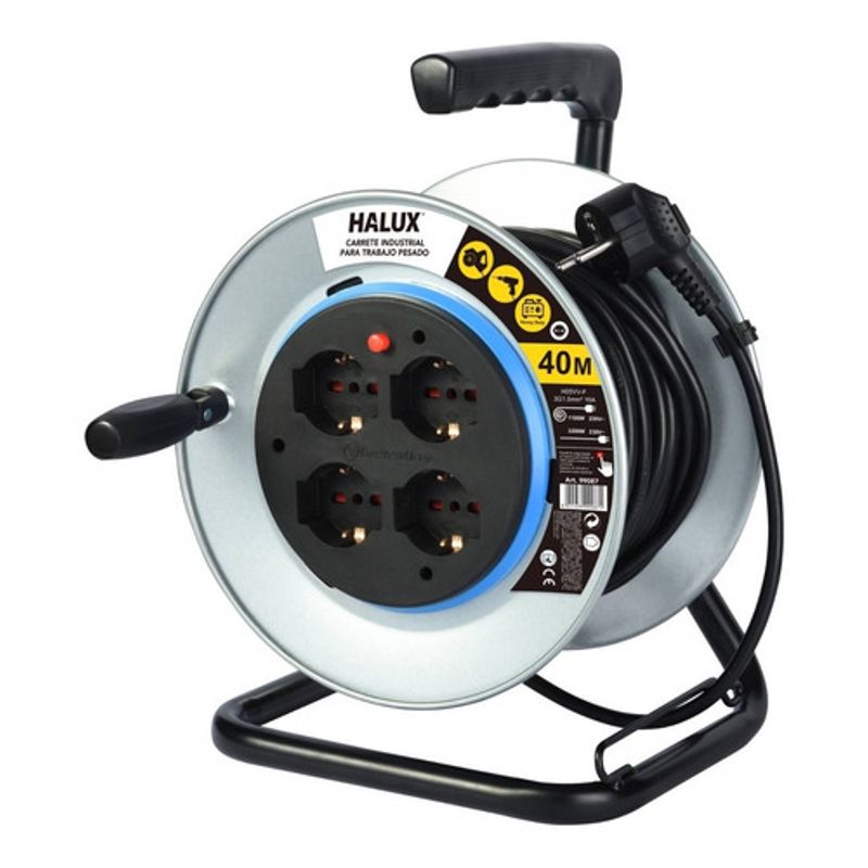 HALUX - Carrete Alargador Pro 40m 16a 4 Tomas Schuko Halux