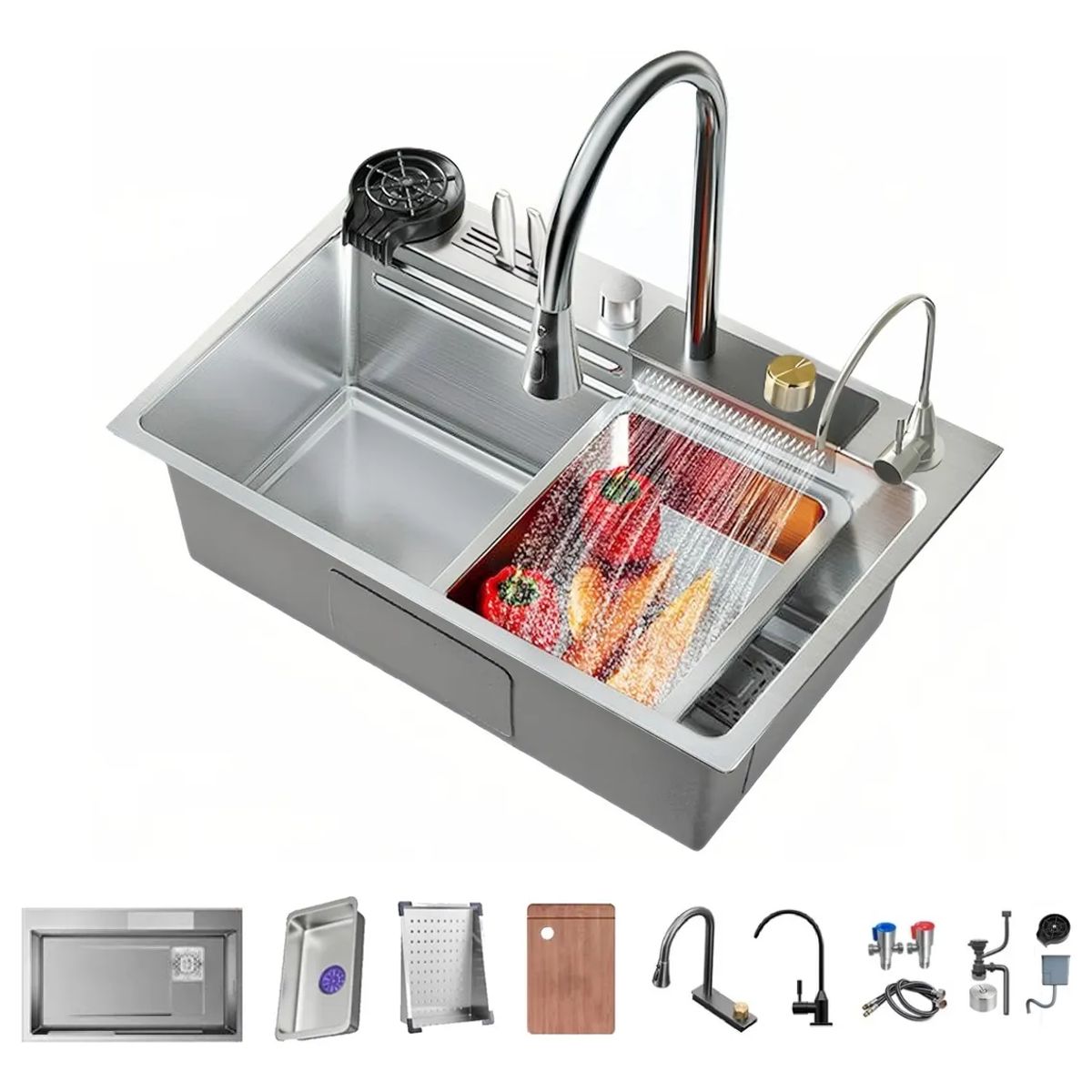 GENERICO - Set Lavaplatos Empotrado Acero Inoxidable 80x45cm con porta cuchillo