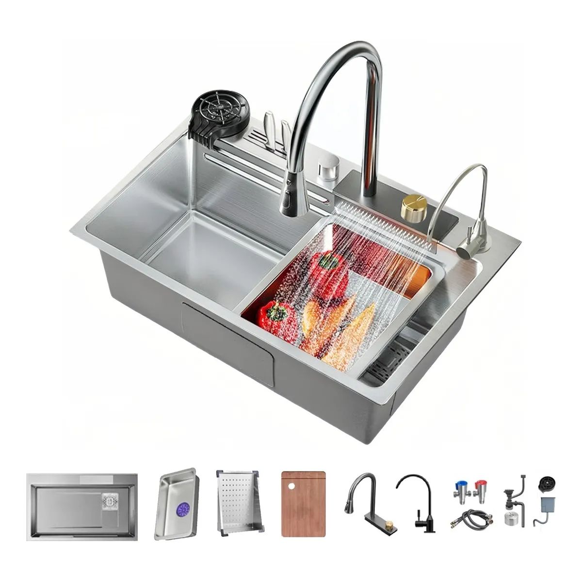 GENERICO - Set Lavaplatos Empotrado Acero Inoxidable 80x45cm con porta cuchillo