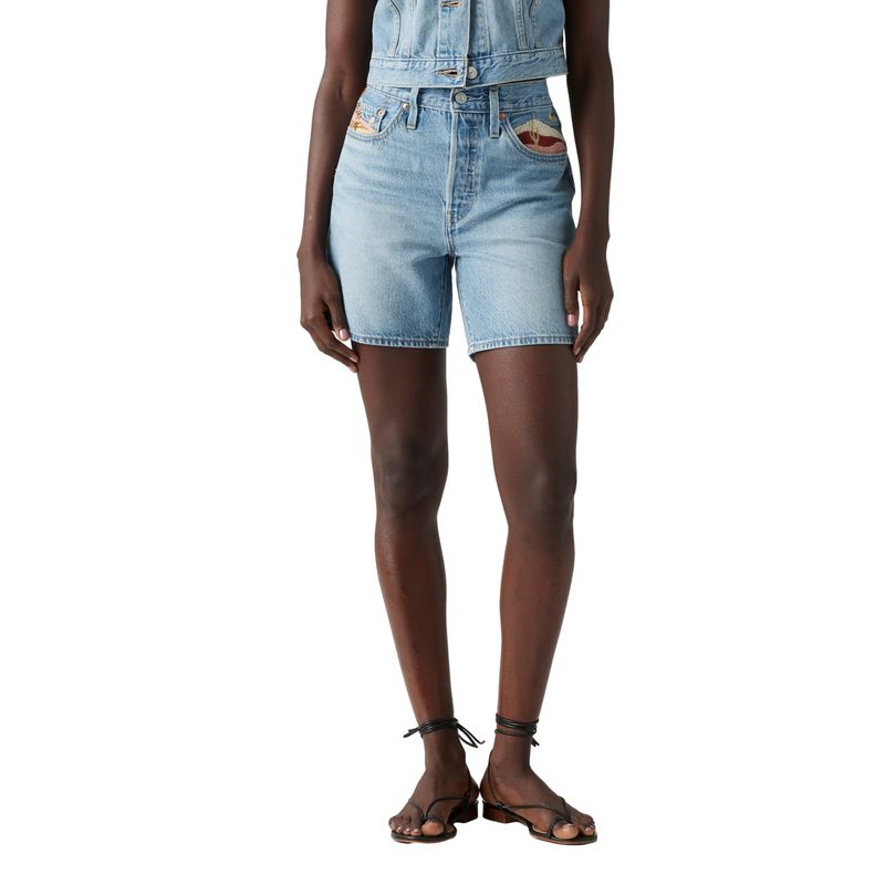LEVIS - Shorts Mujer 501 Mid Thigh Short Celeste Levis