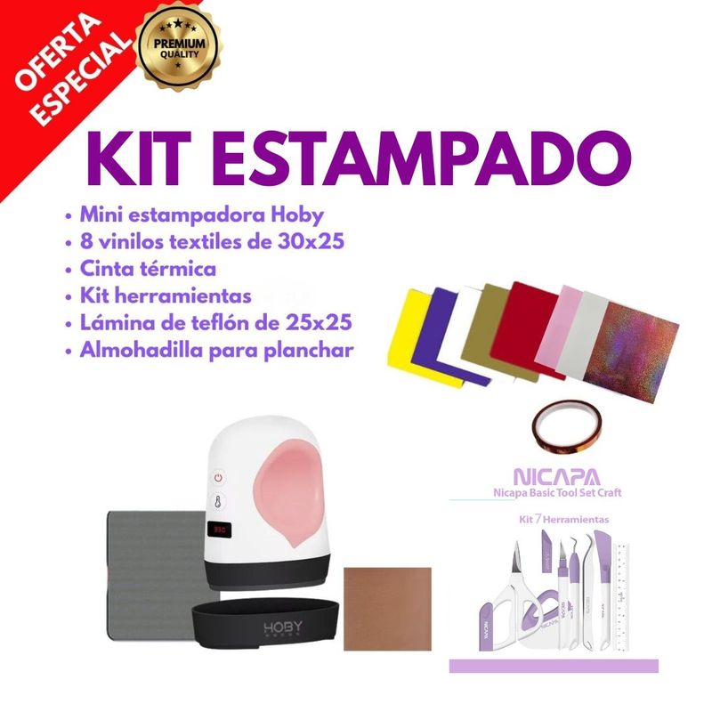 GENERICO - Kit Mini Estampadora + Vinilos + Cinta Térmica + herramientas