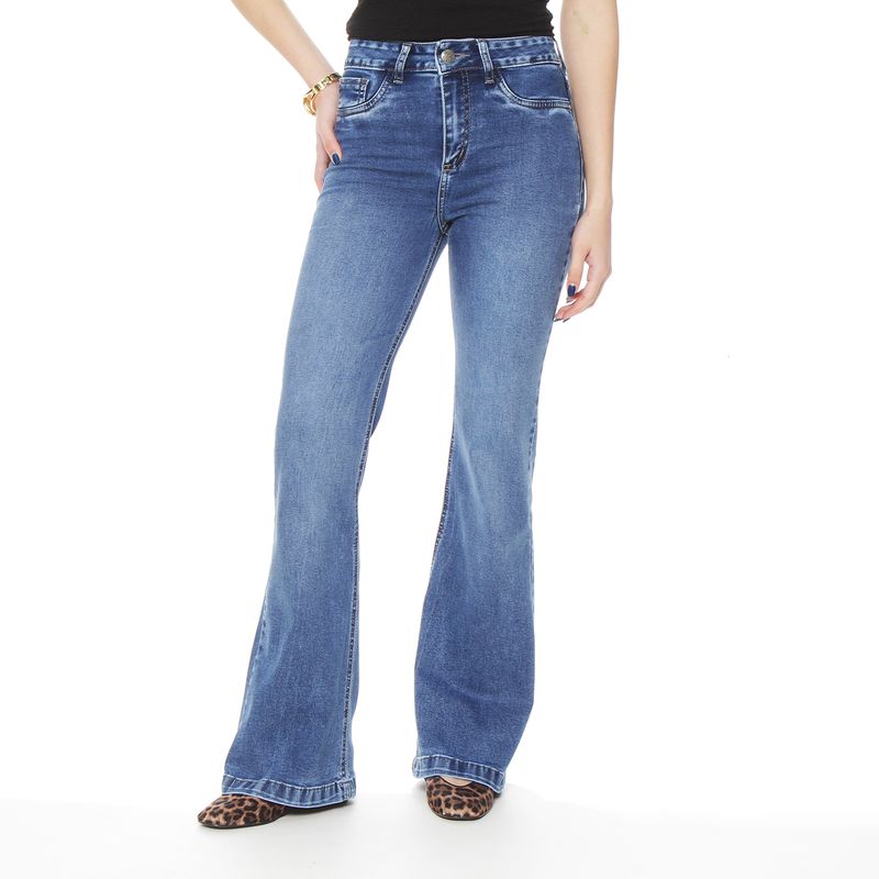 WADOS - JEANS FLARE TIRO MEDIO PRETINA BASICA 1 BOTON
