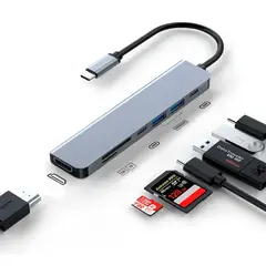 GENERICO - Adaptador Lector Hub Type C 7 En 1 Usb 3.0 Hdmi 4k Multipuerto Usb