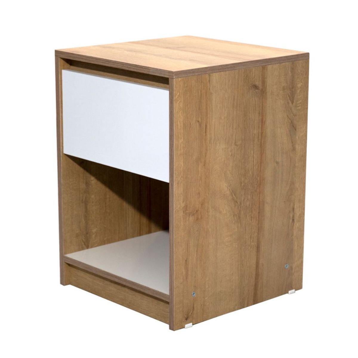 MUEBLES GACELA - Velador 1 cajon Roble Miel y Blanco Luma