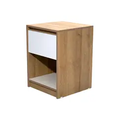 MUEBLES GACELA - Velador 1 cajon Roble Miel y Blanco Luma.