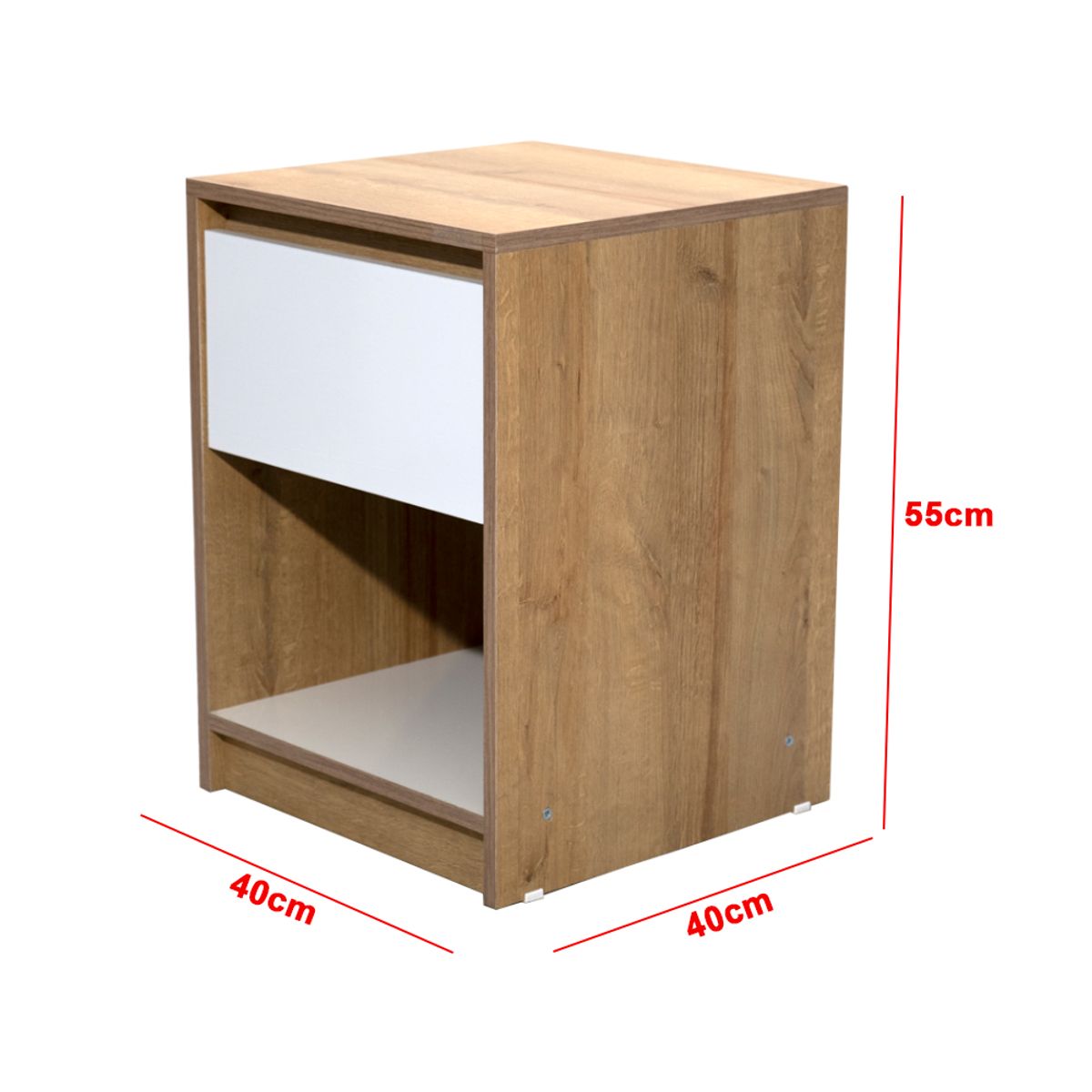 MUEBLES GACELA - Velador 1 cajon Roble Miel y Blanco Luma