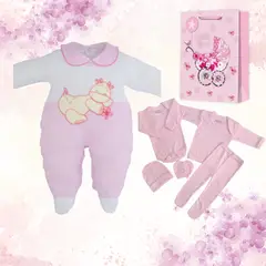 ENCANTO - Set Bebe Regalo Ajuar 100% Algodon con Osito Enterito Babyshower Colores