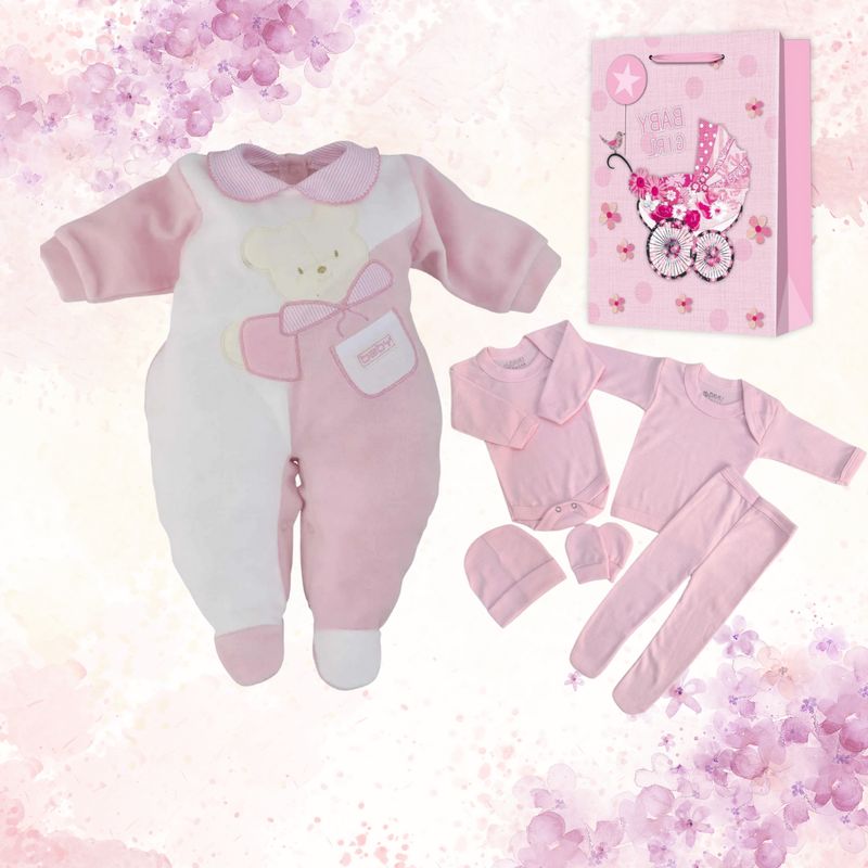 ENCANTO - Ajuar Bebe Con Osito Enterito Algodón Colores Set Regalo