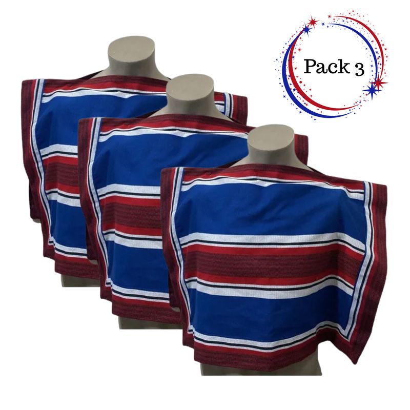 EKOL TACTICA MILITAR - Pack 3 Mantas Poncho De Huaso Cueca Adulto-Juvenil 90x130cm
