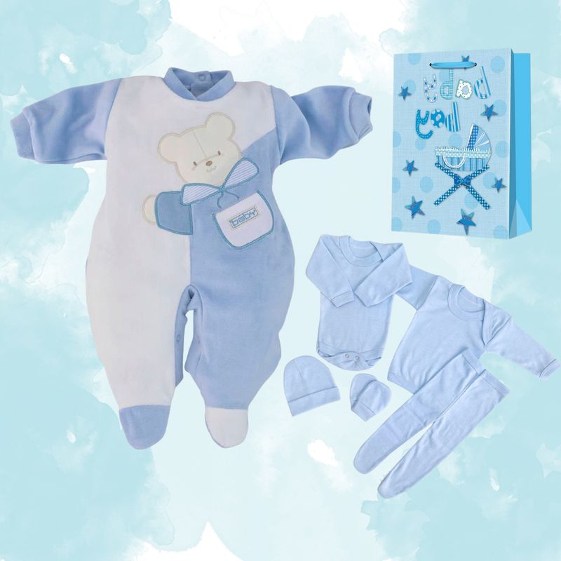 ENCANTO - Set Bebe Niño Osito Enterito plush con  Ajuar completo 100% Algodon Nacional