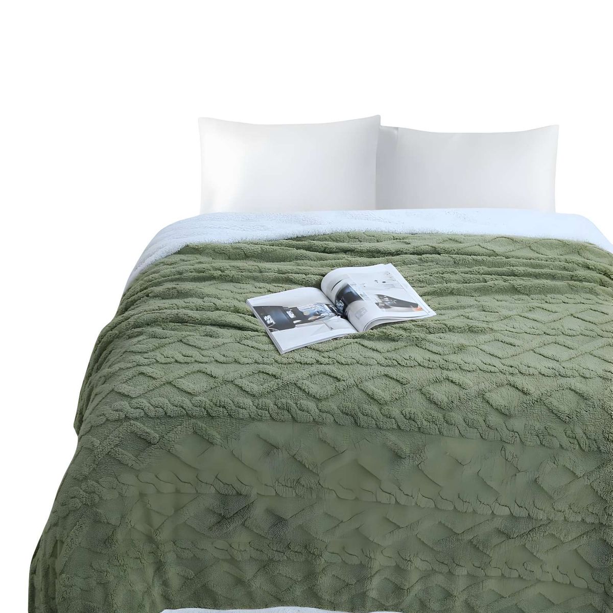 GENERICO - FRAZADAS TEXTURIZADAS PLAZA Y MEDIA VERDE MUSGO