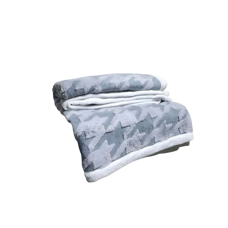 GENERICO - FRAZADA CON SHERPA BLANCO2 PLAZAS GRIS CLARO