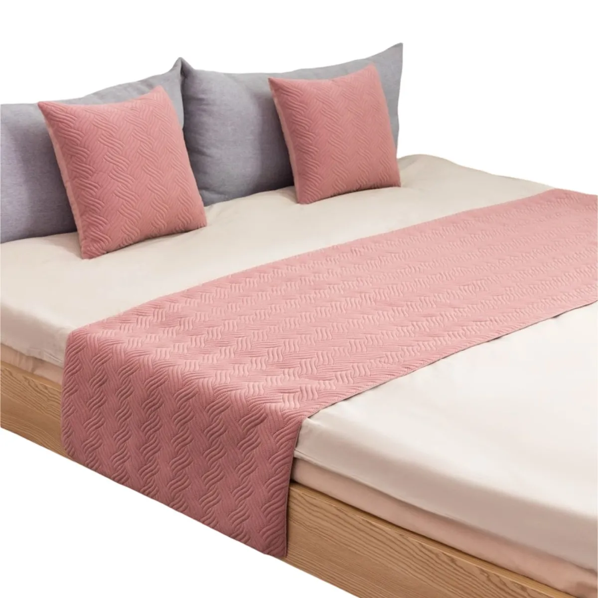 GENERICO - JUEGO DE PIECERA DE CAMA CON 2 FUNDAS MODELO PLUSH ROSADO