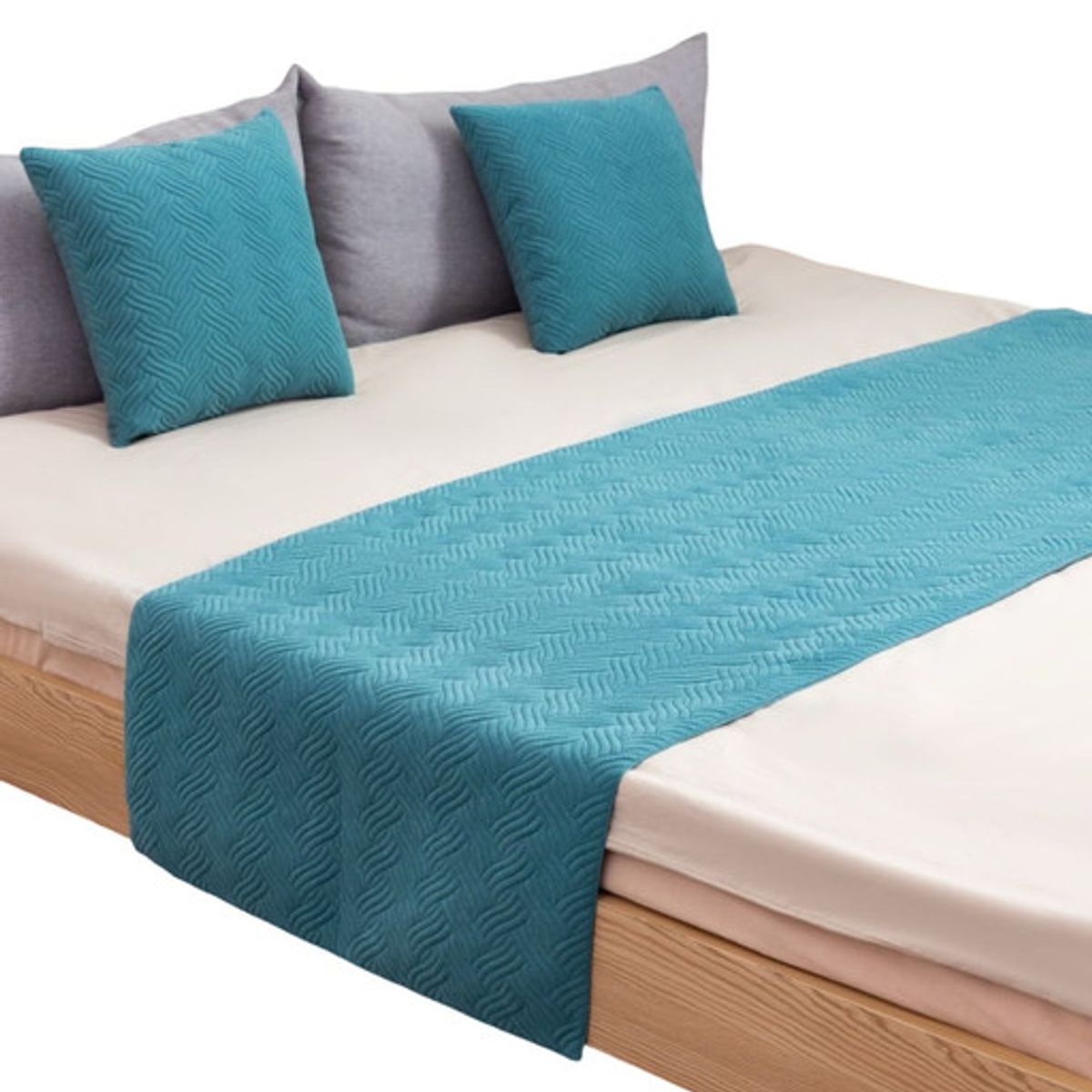 GENERICO - JUEGO DE PIECERA DE CAMA CON 2 FUNDAS MODELO PLUSH TURQUESA