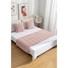 GENERICO - JUEGO DE PIECERA DE CAMA CON 2 FUNDAS MODELO BAMBÚ ROSADO