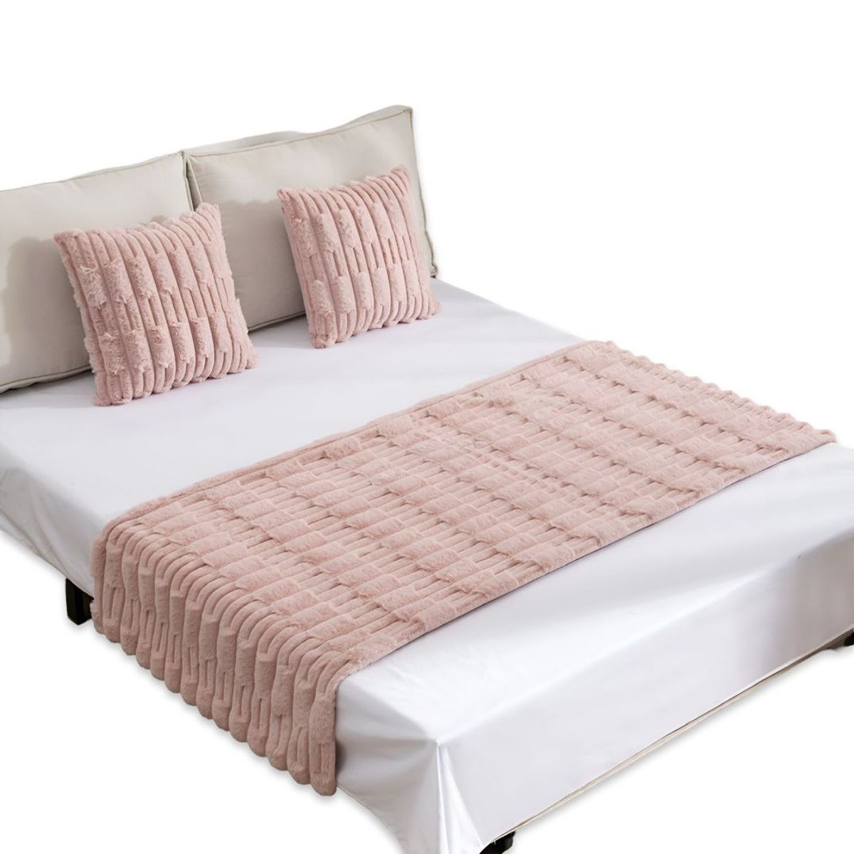 GENERICO - JUEGO DE PIECERA DE CAMA CON 2 FUNDAS MODELO BAMBÚ ROSADO
