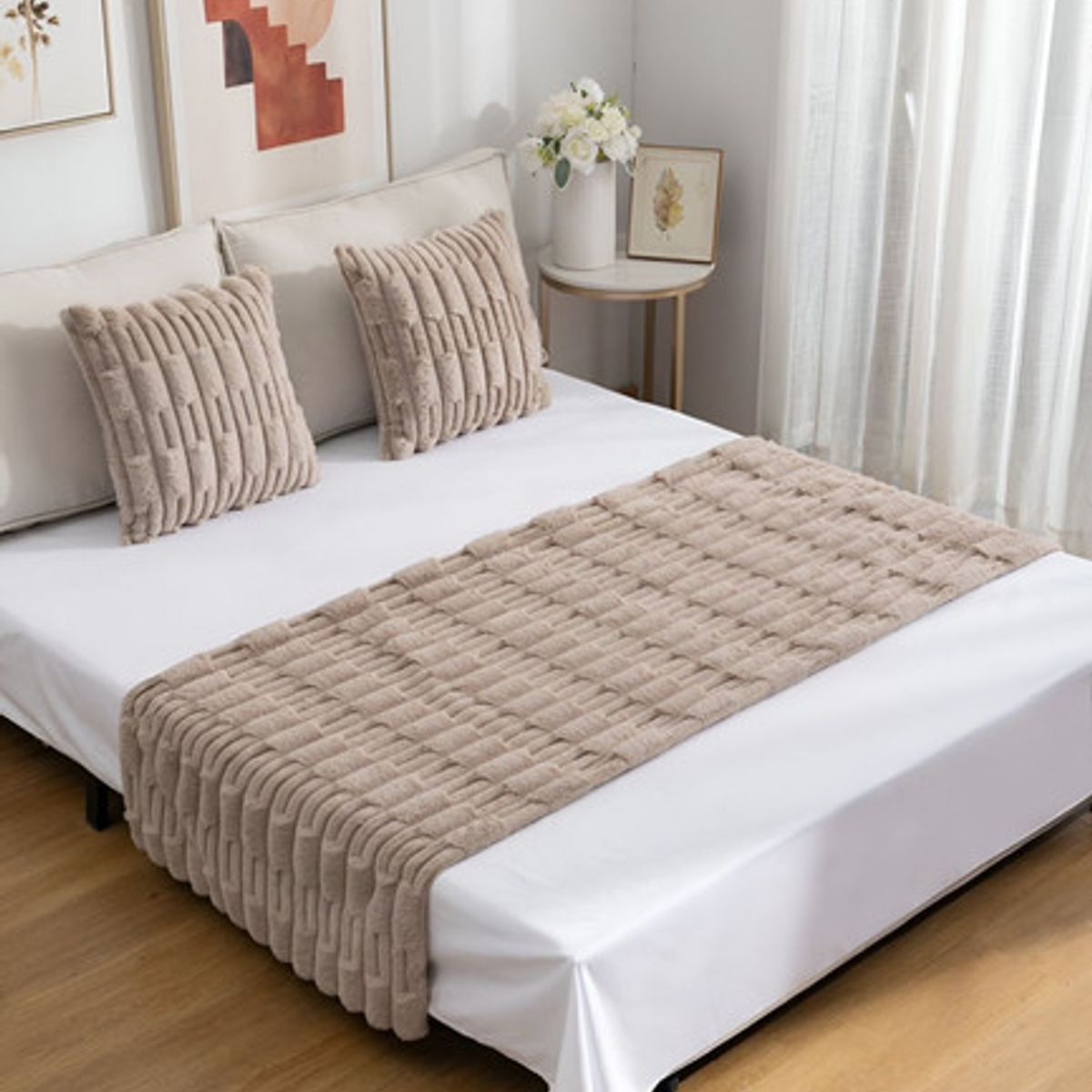 GENERICO - PIECERA DE CAMA DECORATIVA MODELO BAMBÚ  CAFÉ