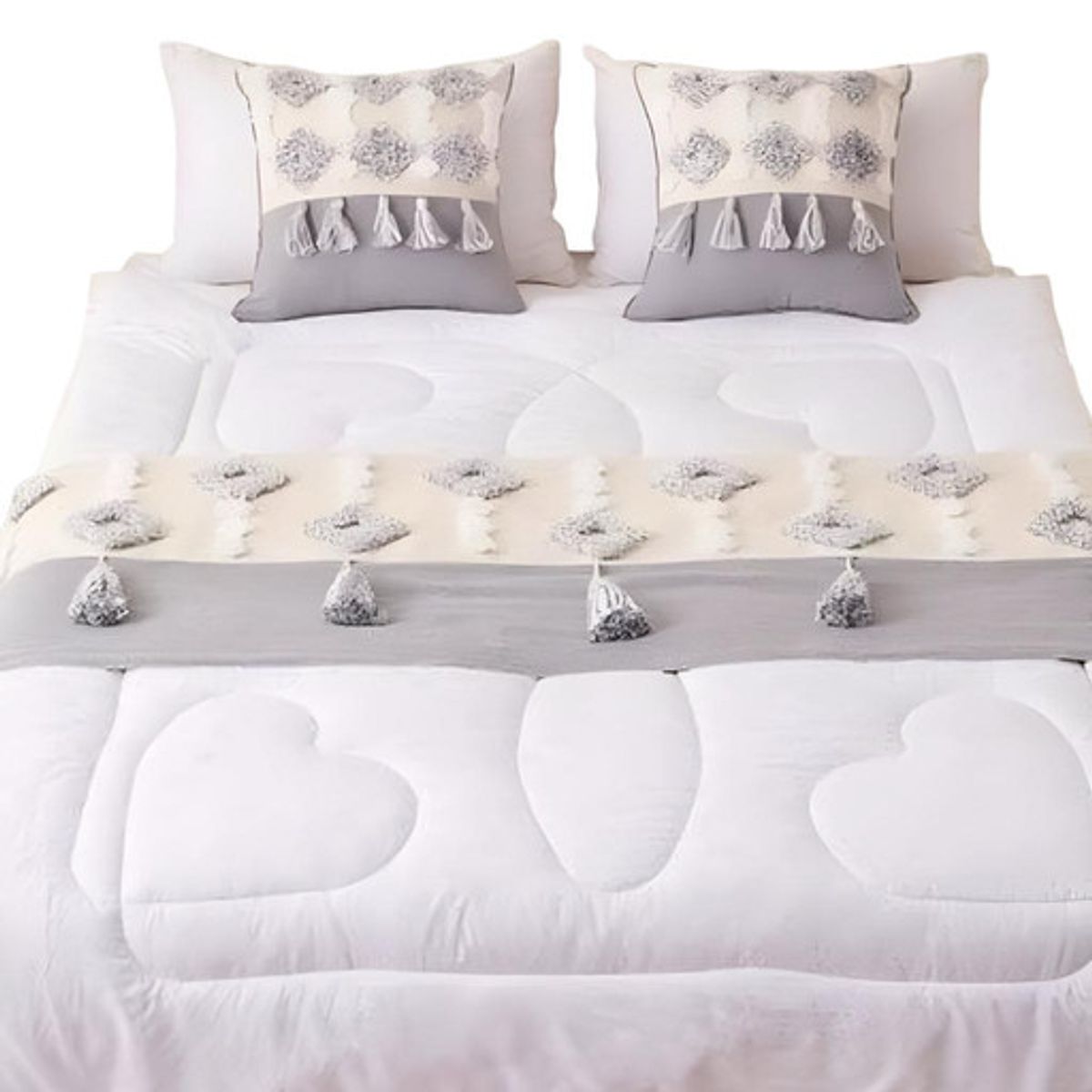 GENERICO - JUEGO DE PIECERA DE CAMA MAS 2 COJIN CON FUNDAS MODELO BOHO